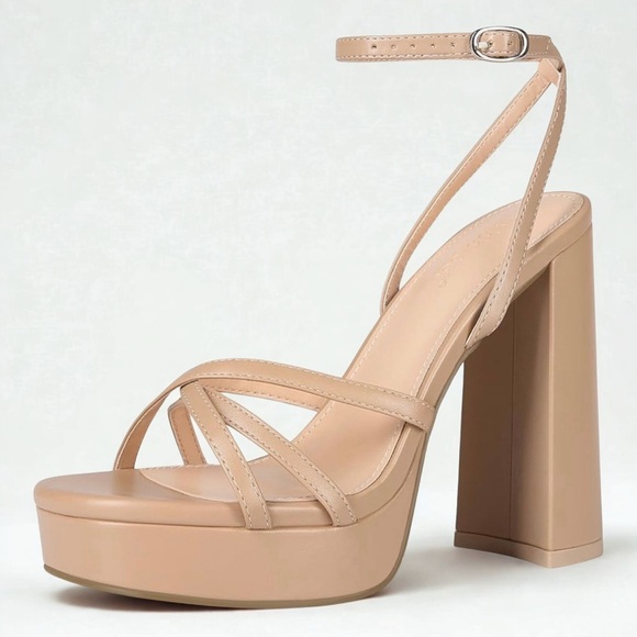 NEW Abbleet Women’s STRAPPY Block Chunky High Heels Open Toe Sandals Tan Size 10 - Picture 11 of 14